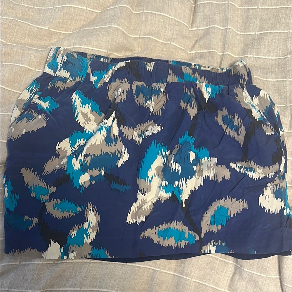 The Loft Blue and Teal Abstract Print Silk Skirt